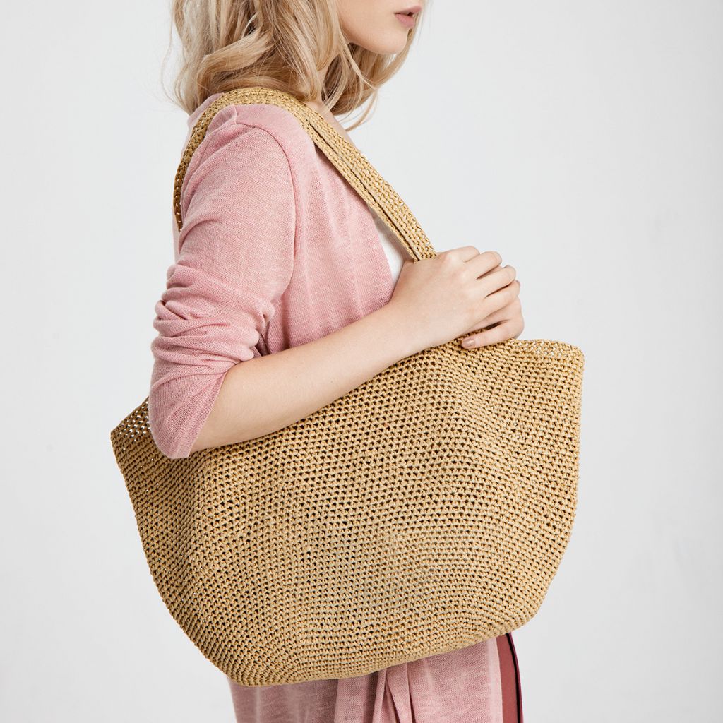 Crocheted raffia bag.