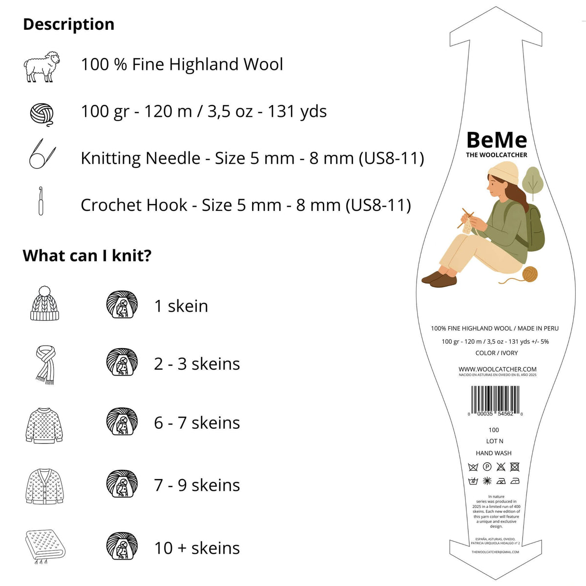 Lana bulky BeMe Ivory de The Woolcatcher, tono marfil natural