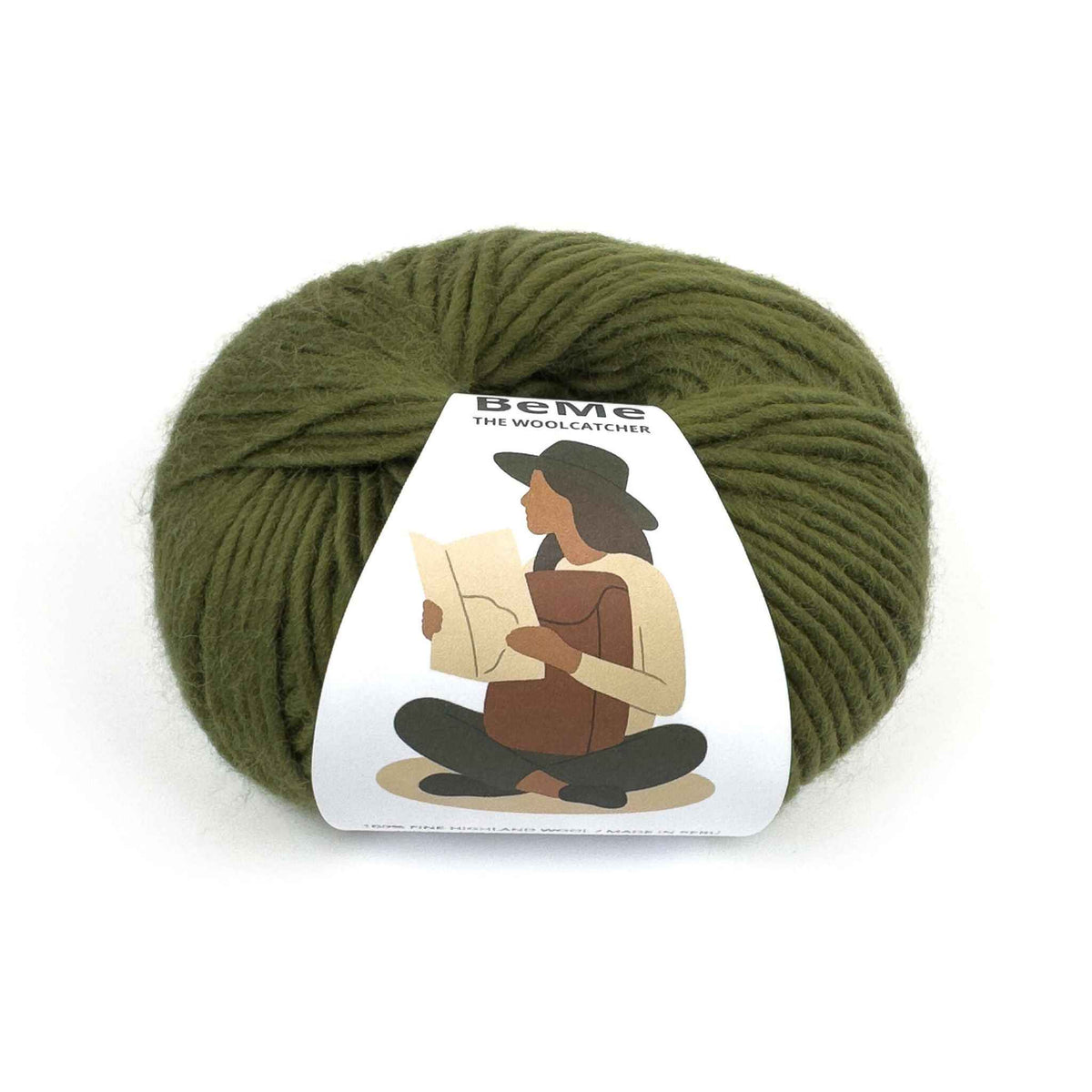 Ovillo de lana BeMe Olive, 100% lana peruana bulky de 100 g