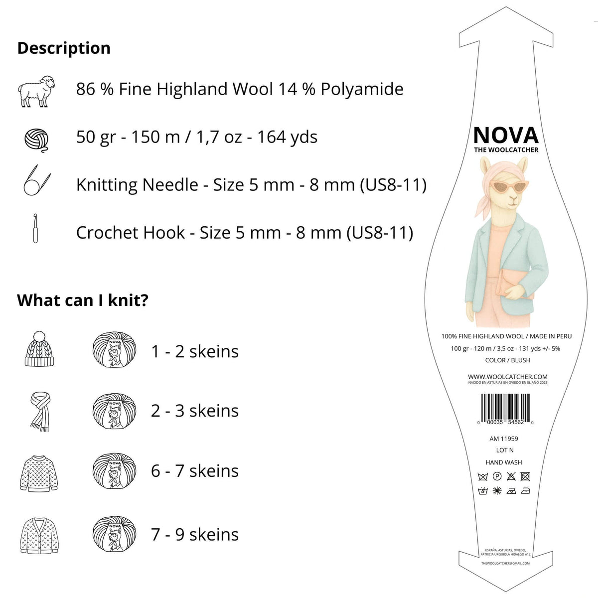 Lana NOVA Blush - 86% lana Highland peruana, 50 g / 150 m - The Woolcatcher