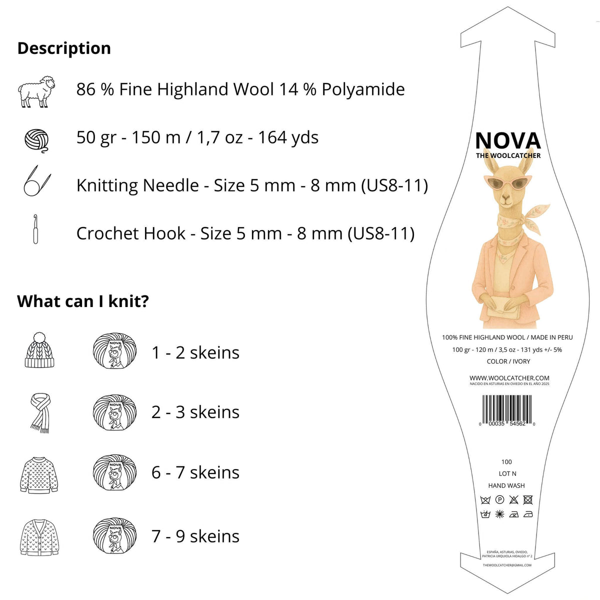 Lana NOVA Ivory - 86% lana Highland peruana, 50 g / 150 m - The Woolcatcher
