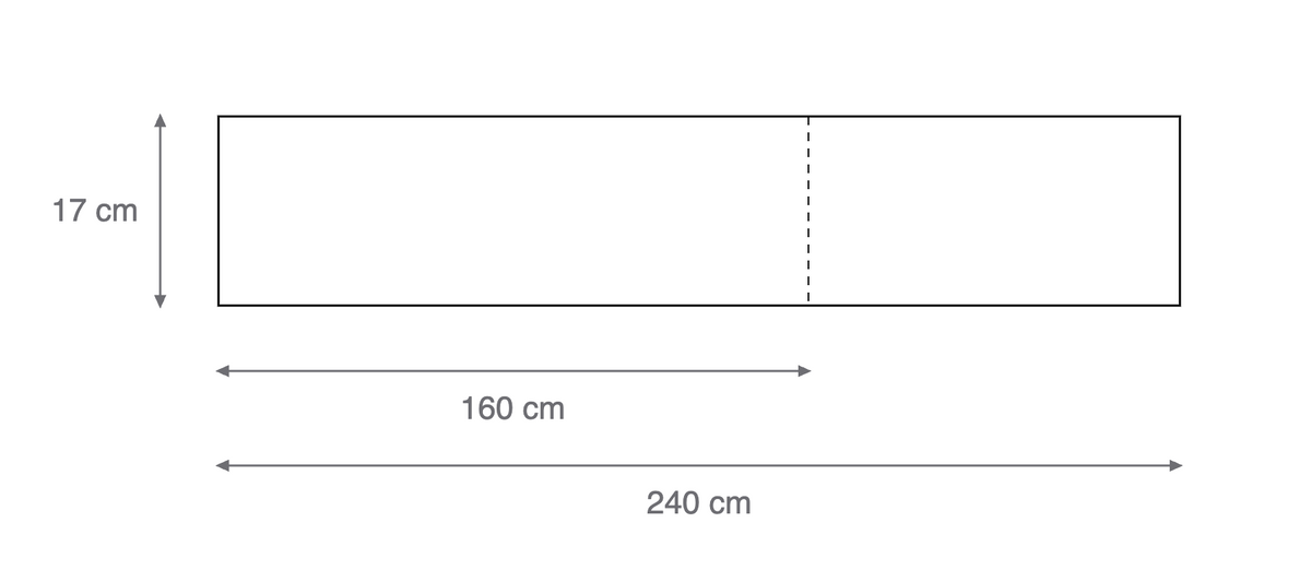 ZOOMO scarf schematic: width 17 cm, length 160 cm or 240 cm